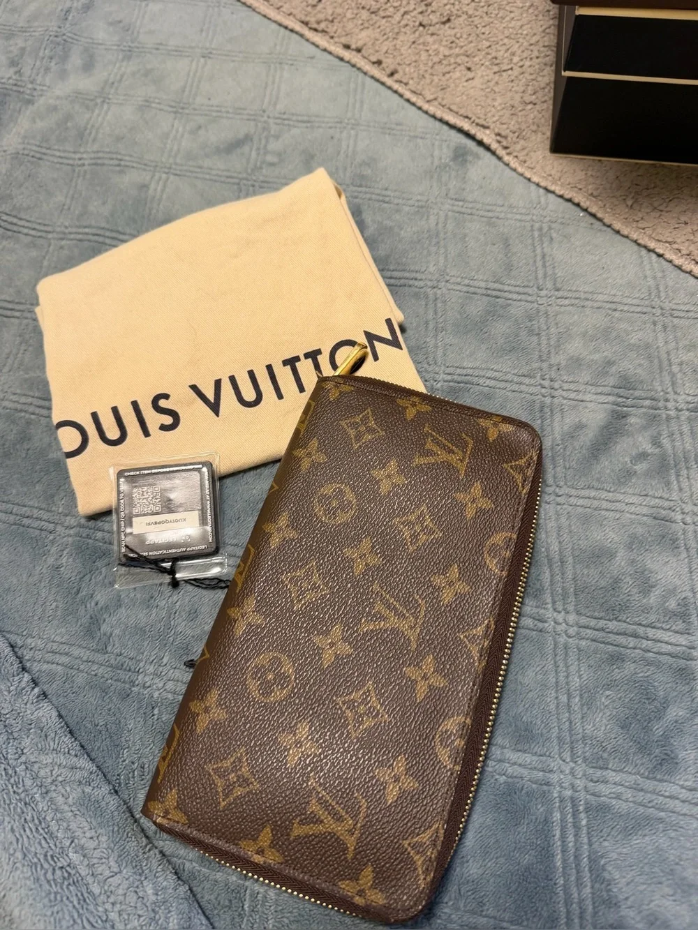 Louis Vuitton Monogram Zip Wallet in Brown and Gold Accents